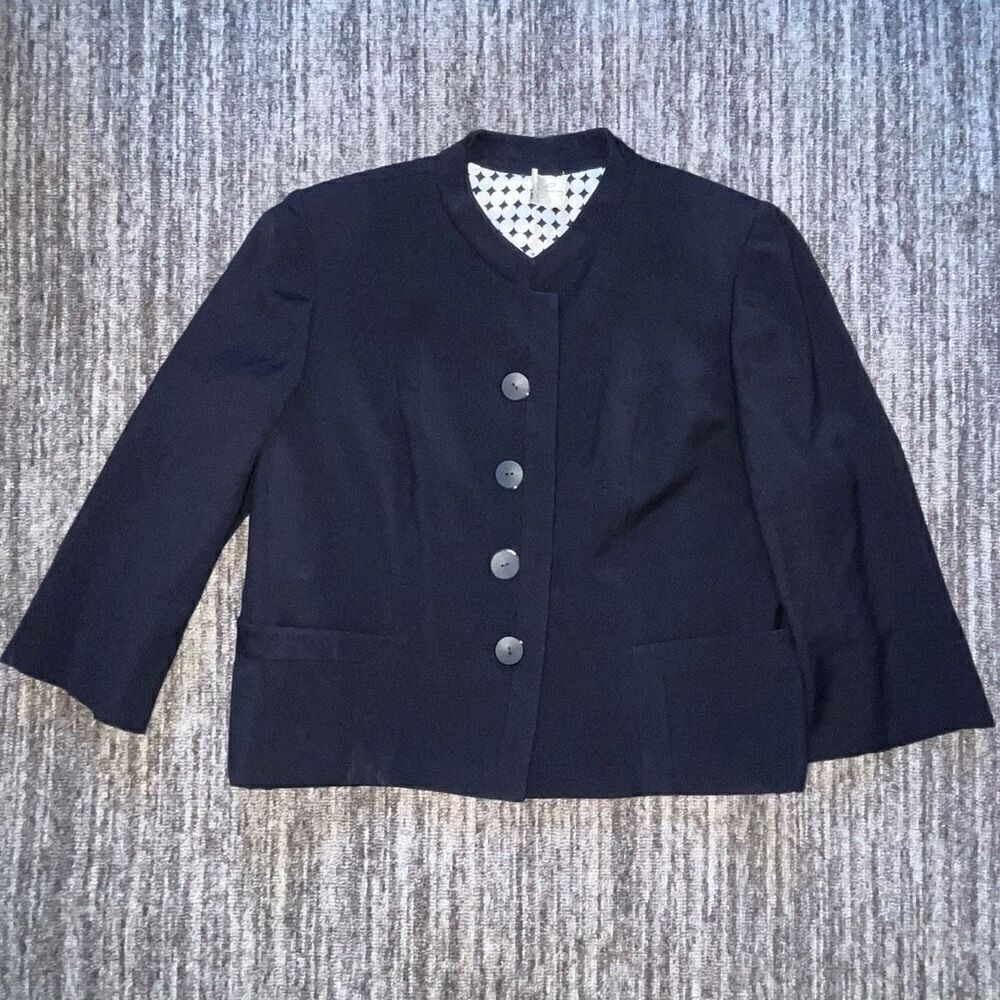 Patricia Feeney Women’s Medium Cropped Blazer Jacket Navy Blue Business Casual